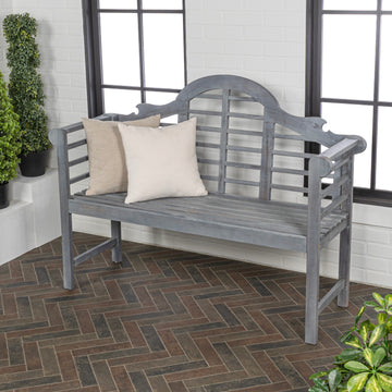 Lutyens Arched 600-Lbs Support Acacia Wood Outdoor Garden Patio Bench - JONATHAN Y